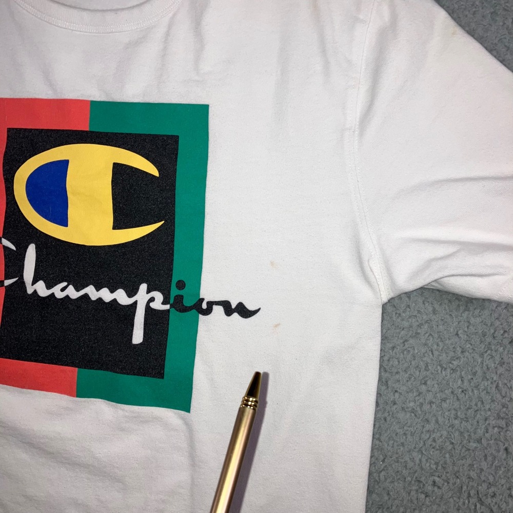 Vintage Champion Graphic T Shirt Men L Colorblock Logo 90s Retro Y2K Streetwear‎ - Picture 6 of 10